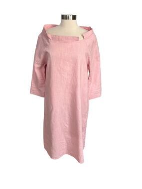 Le Muse Linen Light Pink Minimalist Relaxed Fit Shift Dress 3/4 Sleeve Sz. Small